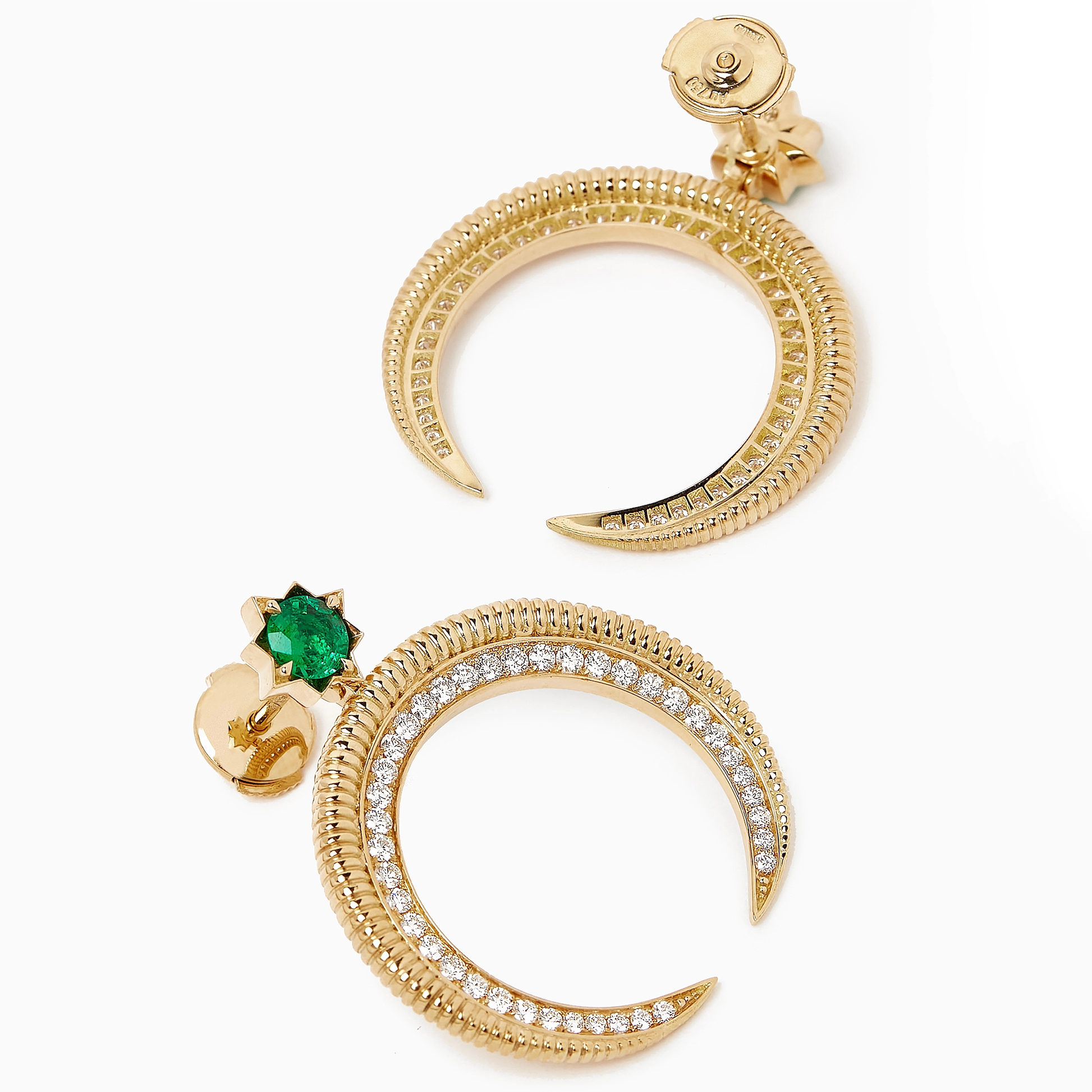 Hilal Yellow Gold Emerald & Diamond Earrings | Fabergé