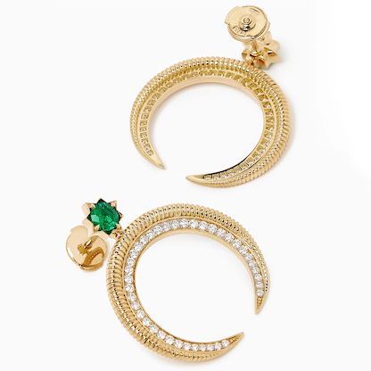 Hilal Yellow Gold Emerald & Diamond Earrings | Fabergé
