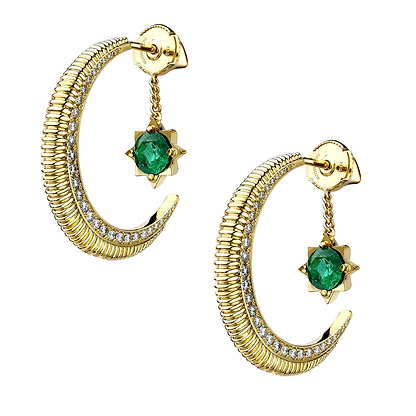 Crescent Yellow Gold Emerald & Diamond Earrings I Fabergé