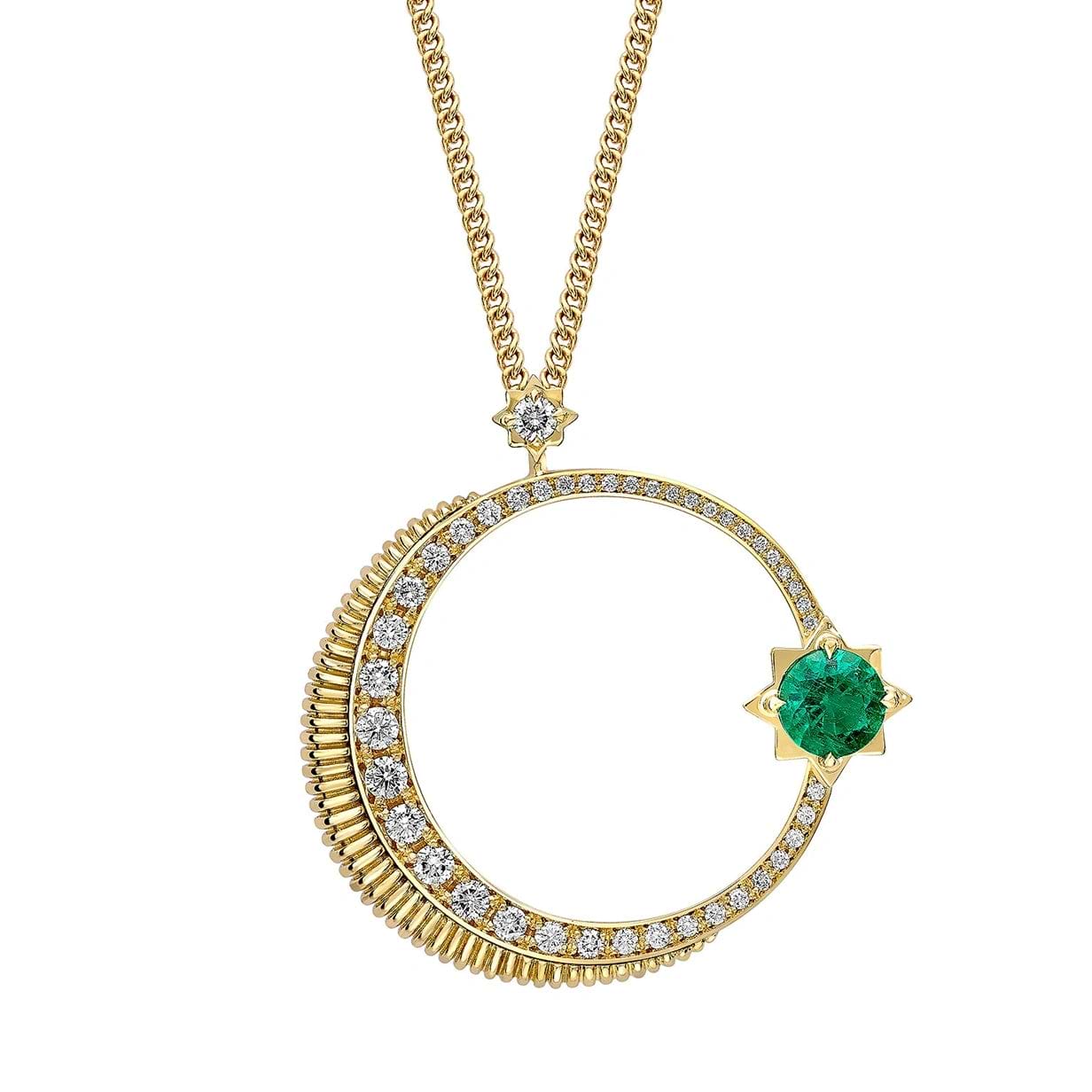 Crescent Yellow Gold Emerald & Diamond Pendant | Fabergé