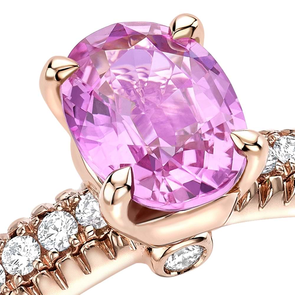 Rose Gold Pink Sapphire Fluted Ring with Diamond Shoulders | Fabergé