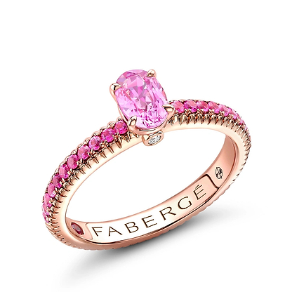 Rose Gold Pink Sapphire Fluted Ring with Pink Sapphire Shoulders | Fabergé