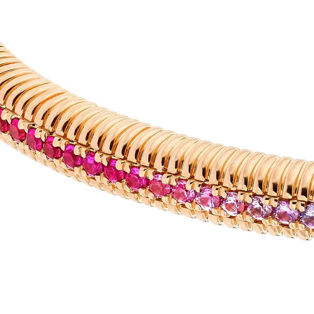 Rose Gold Rainbow Multicoloured Gemstone Hinged Fluted Bracelet | Fabergé 2