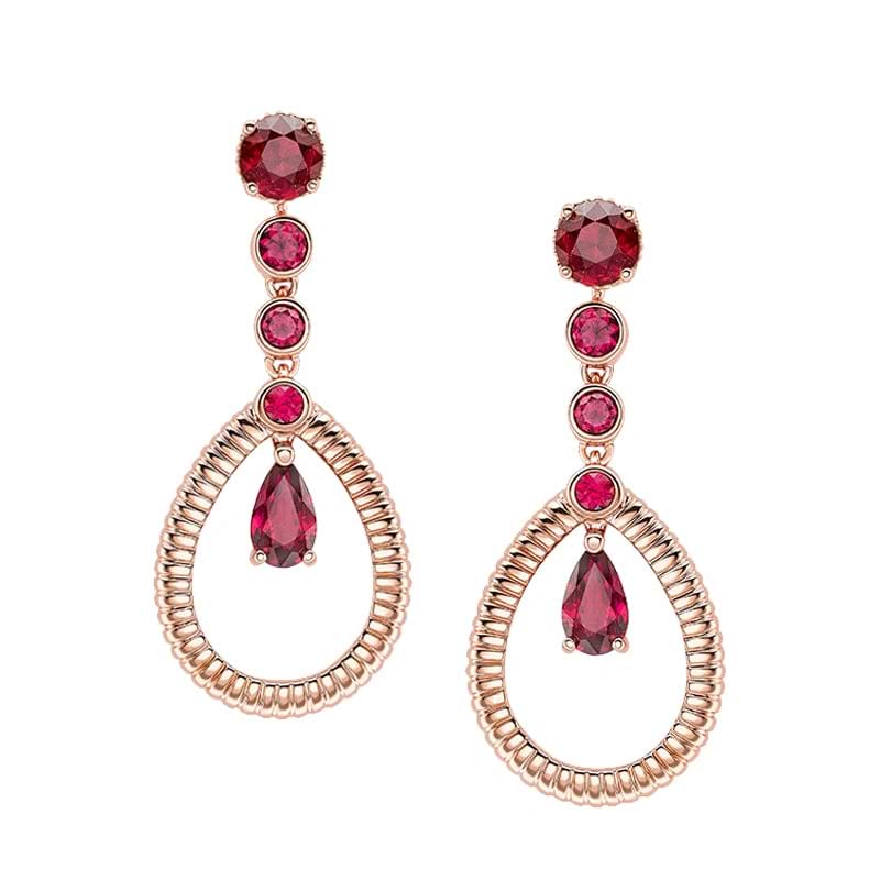 Teardrop Fluted Ruby Earrings