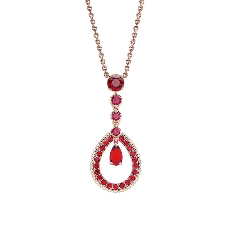 Colours of Love Rose Gold Ruby Fluted Teardrop Pendant with Ruby Pavé Surround