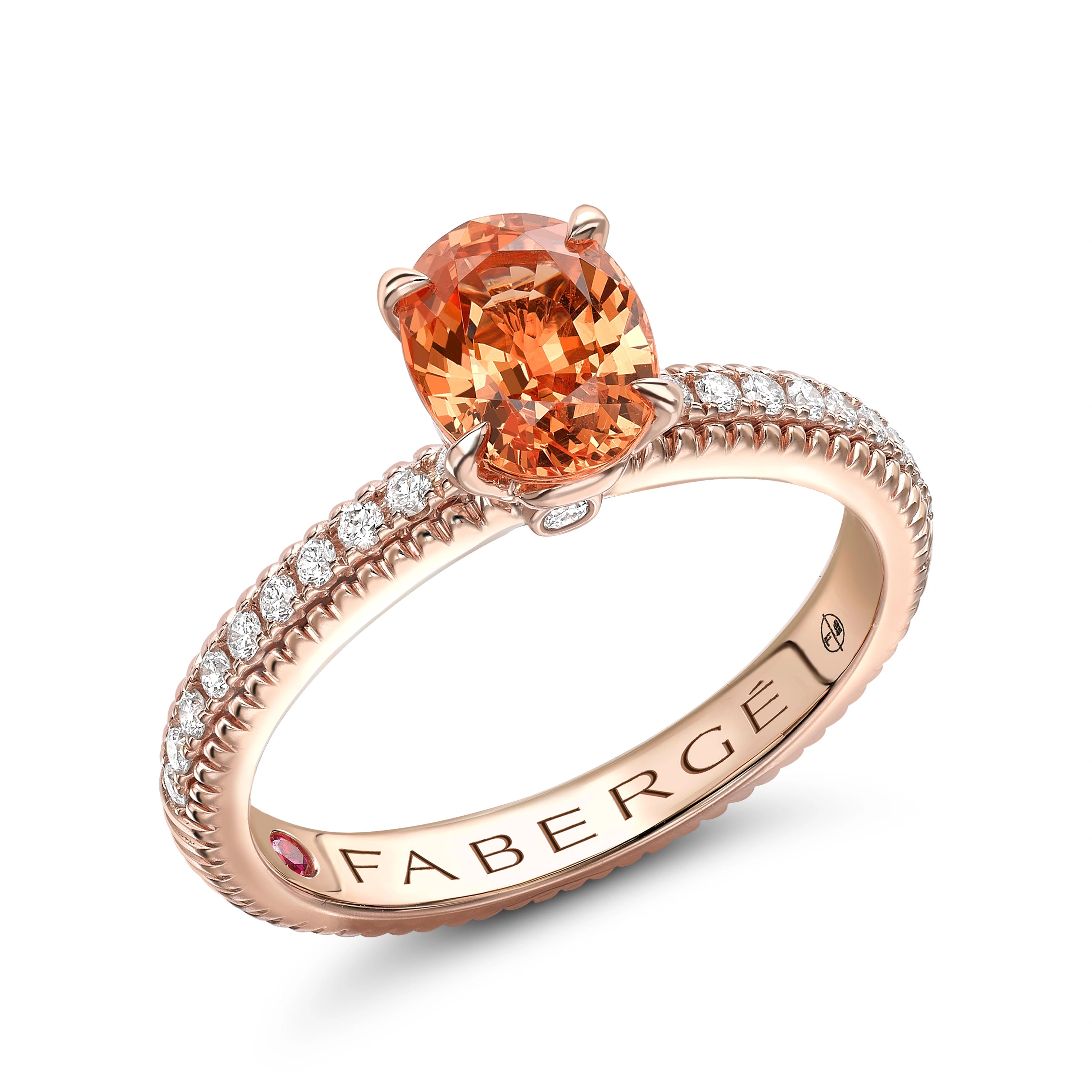 Rose Gold Spessartite Fluted Ring with Diamond Shoulders | Fabergé