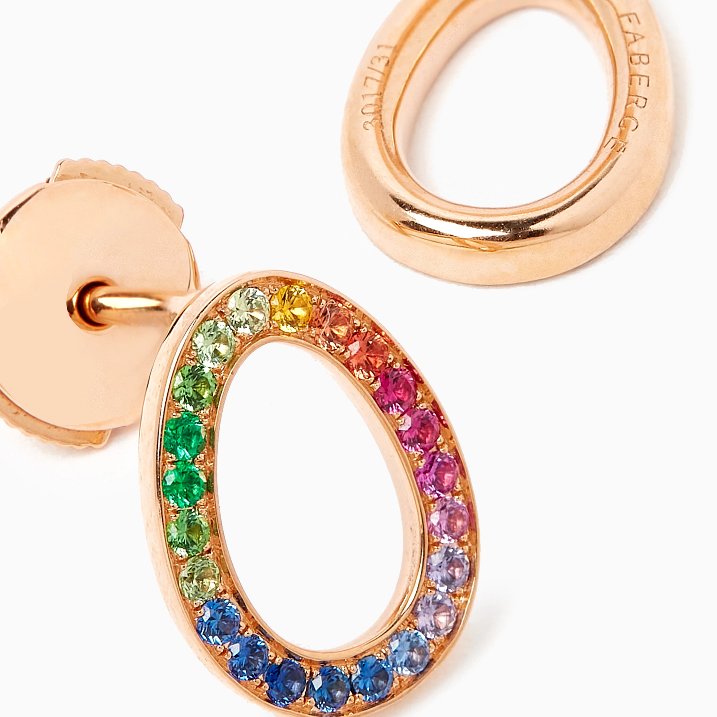 Rose Gold & Rainbow Gemstone Egg Stud Earrings | Fabergé 2