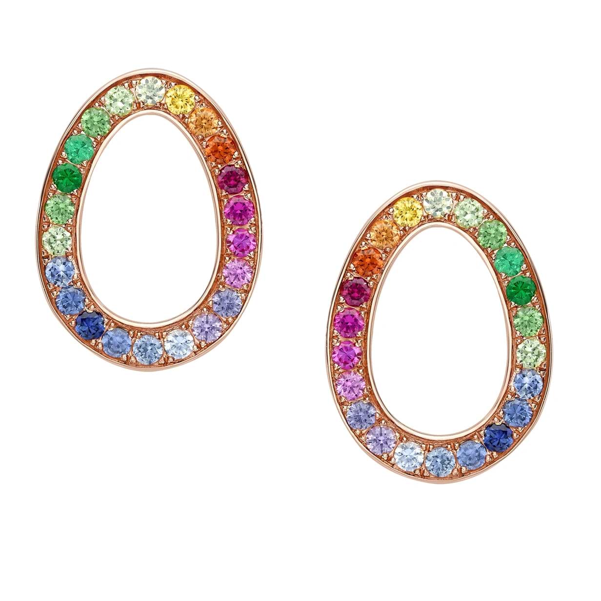 Rose Gold & Rainbow Gemstone Egg Stud Earrings | Fabergé