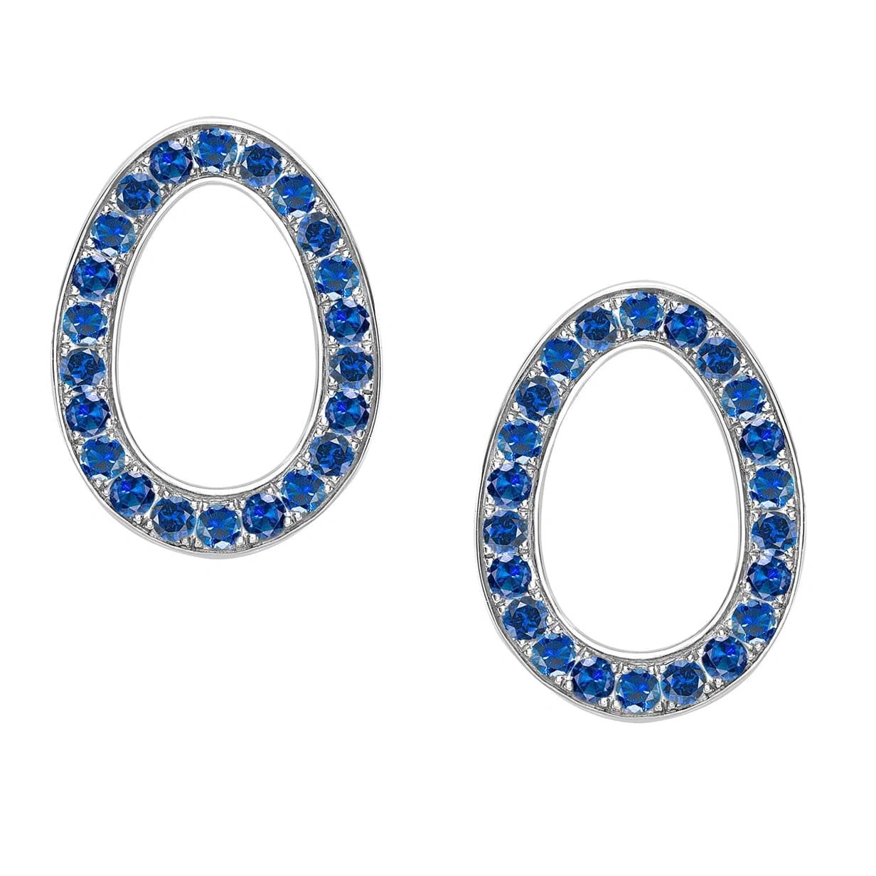 White Gold Blue Sapphire Egg Stud Earrings | Fabergé