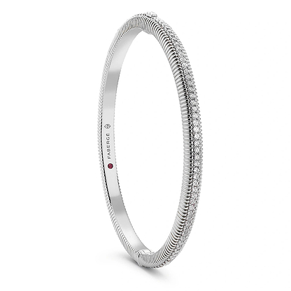 White Gold and Diamond Hinged Fluted Bracelet | Fabergé