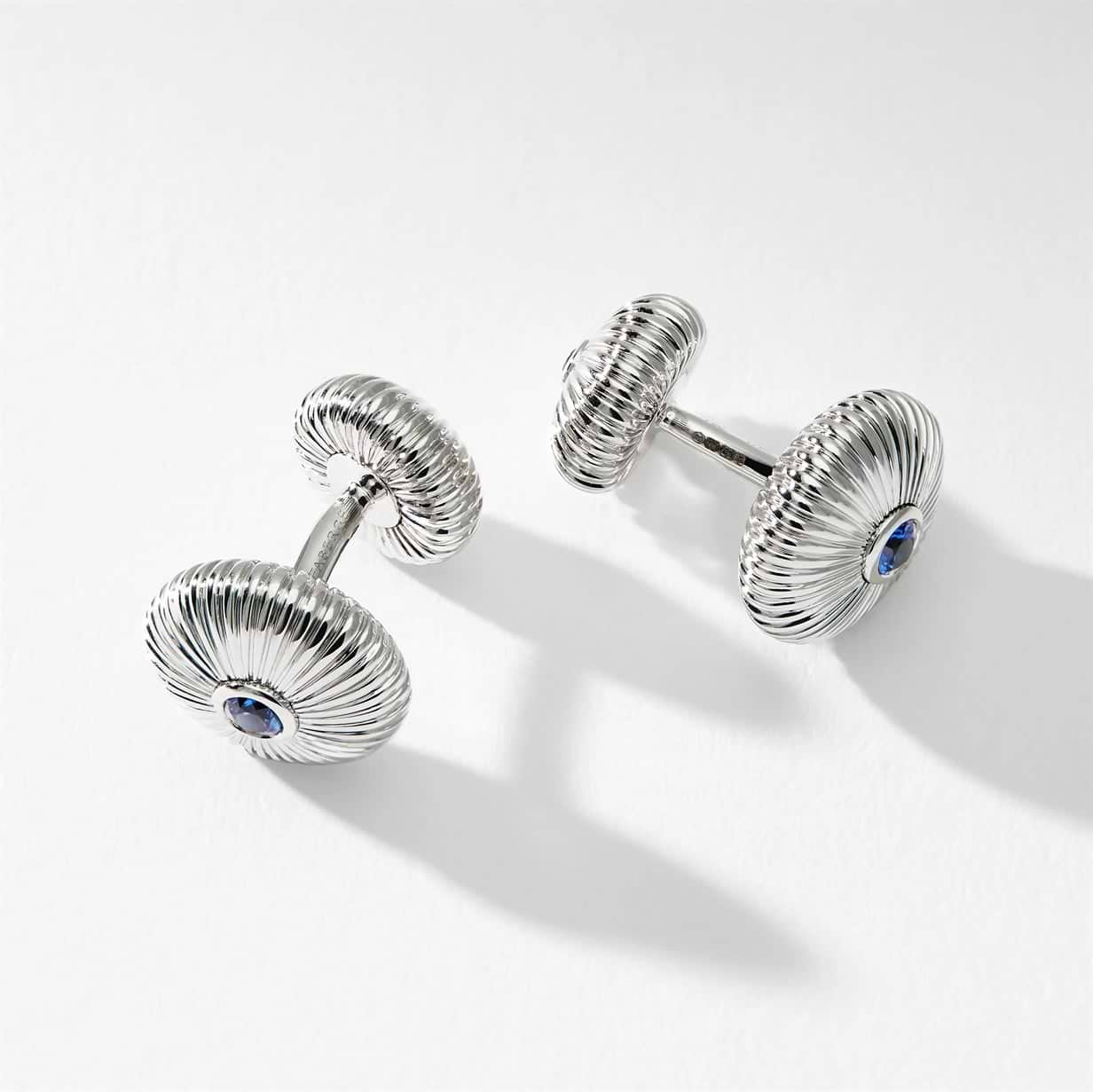 Colours of Love White Gold Blue Sapphire Fluted Round Cufflinks | Fabergé 2