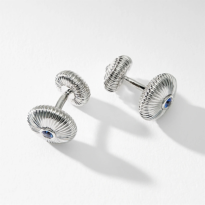 Colours of Love White Gold Blue Sapphire Fluted Round Cufflinks | Fabergé