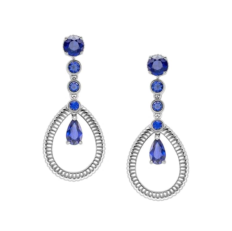 White Gold Blue Sapphire Fluted Teardrop Earrings | Fabergé
