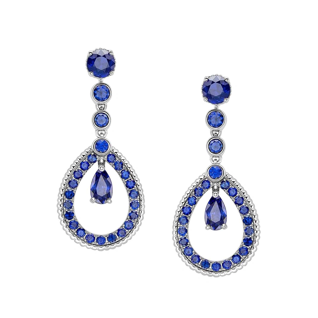 White Gold Blue Sapphire Teardrop Earrings | Fabergé