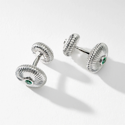 Colours of Love White Gold Emerald Fluted Round Cufflinks | Fabergé