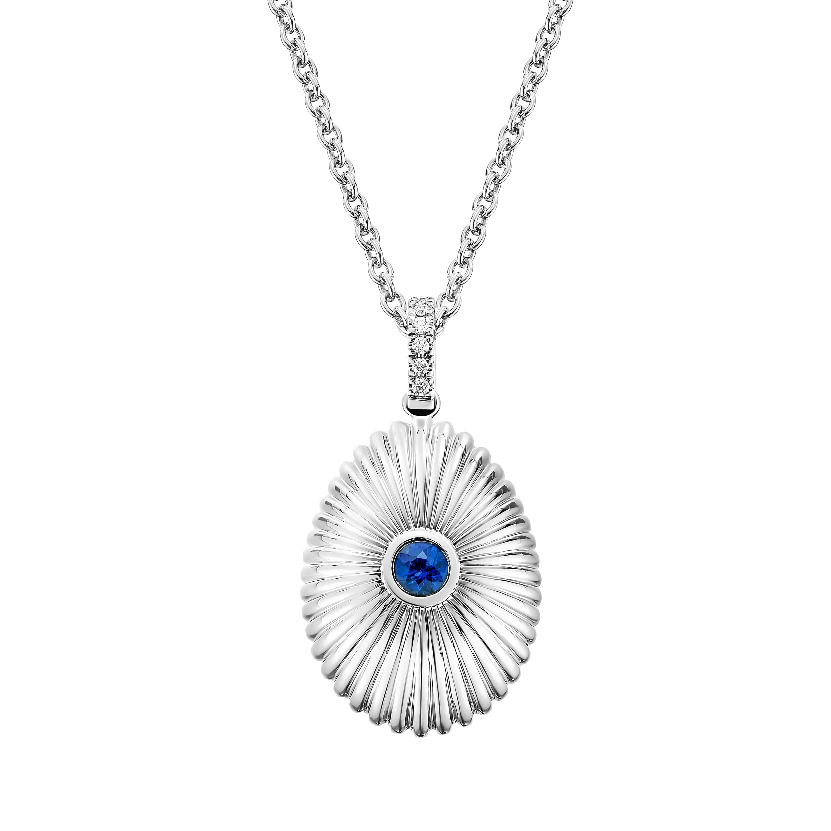 Colours Of Love White Gold Mini Fluted Blue Sapphire Egg Pendant