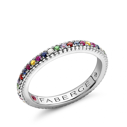 White Gold Multicoloured Gemstone Fluted Eternity Ring | Fabergé