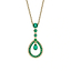 Colours of Love Yellow Gold Emerald Fluted Teardrop Pendant with Emerald Pavé Surround