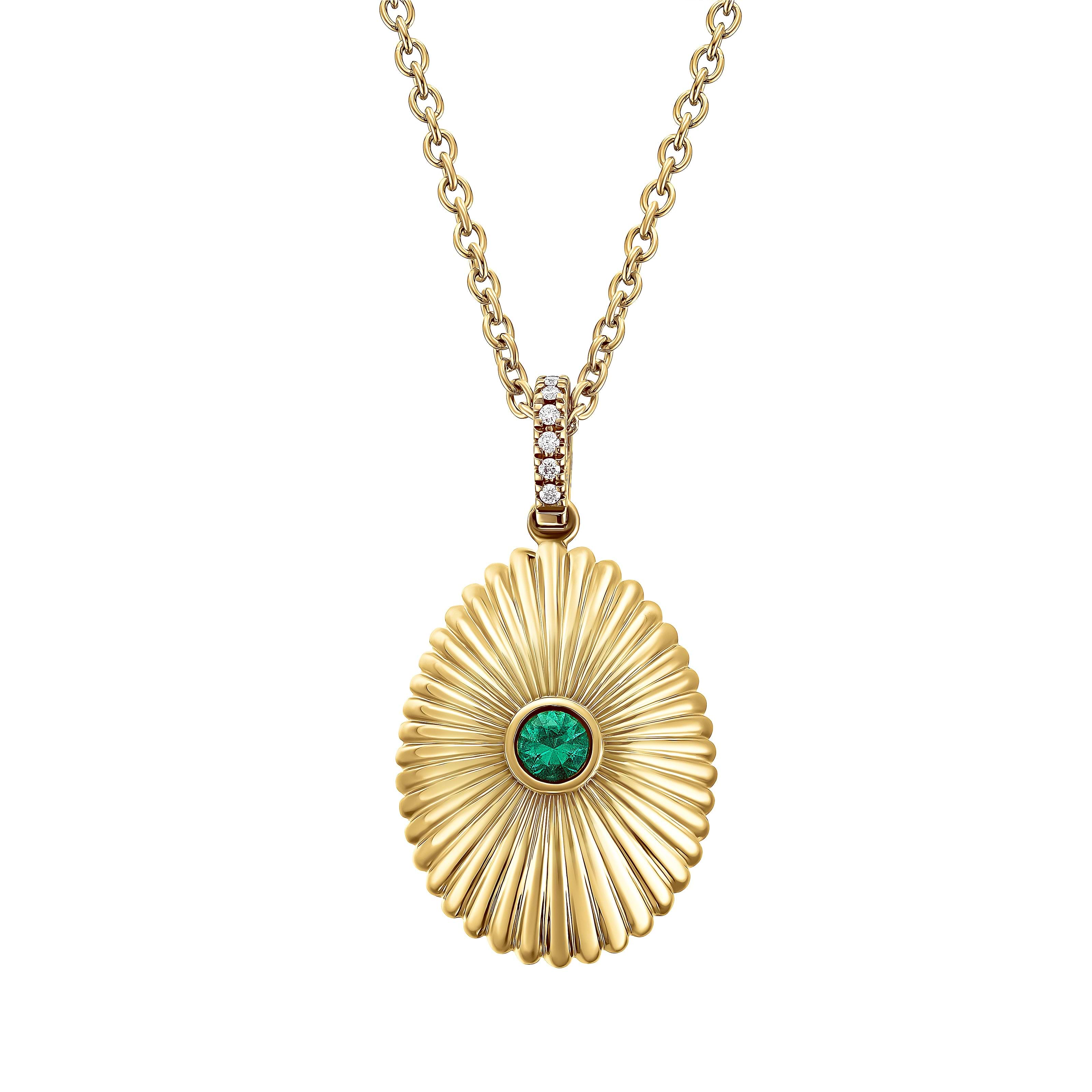 Colours Of Love Yellow Gold Mini Fluted Emerald Egg Pendant