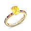 Colours of Love Yellow Gold Oval Yellow Sapphire Fluted Ring with Multicoloured Gemstone Shoulders
