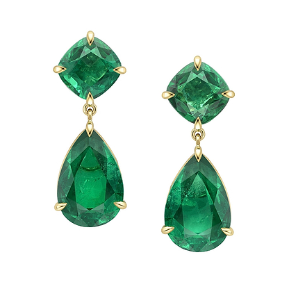 Yellow Gold Pear Shaped Emerald Drop Earrings | Fabergé