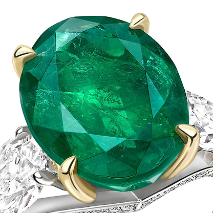 Yellow & White Gold Oval Emerald and Pear Shaped Diamond Chevron Ring | Fabergé