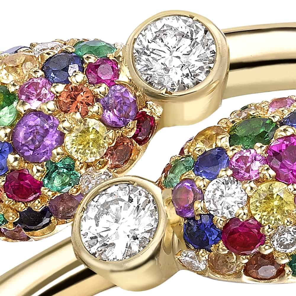 Yellow Gold Multicoloured Gemstone Crossover Ring | Fabergé 2