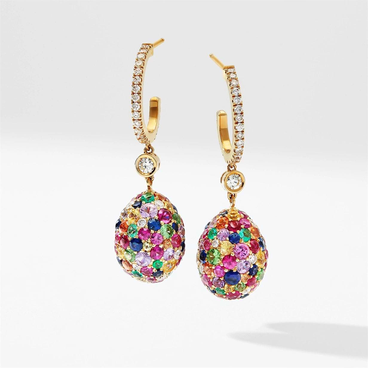 Yellow Gold Multicoloured Gemstone Egg Drop Earrings | Fabergé 2