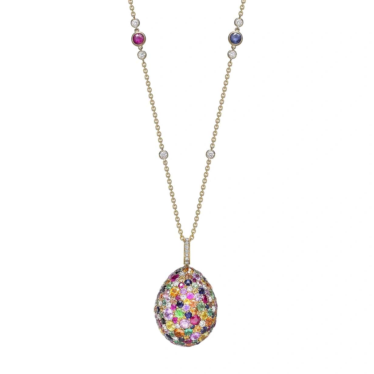 Yellow Gold Multicoloured Sapphire, Ruby, Emerald & Tsavorite Egg Pendant | Fabergé 2