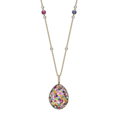 Yellow Gold Multicoloured Sapphire, Ruby, Emerald & Tsavorite Egg Pendant | Fabergé