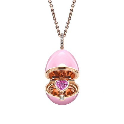 Rose Gold, Diamond & Pink Sapphire Heart Surprise Locket with Pink Lacquer | Fabergé
