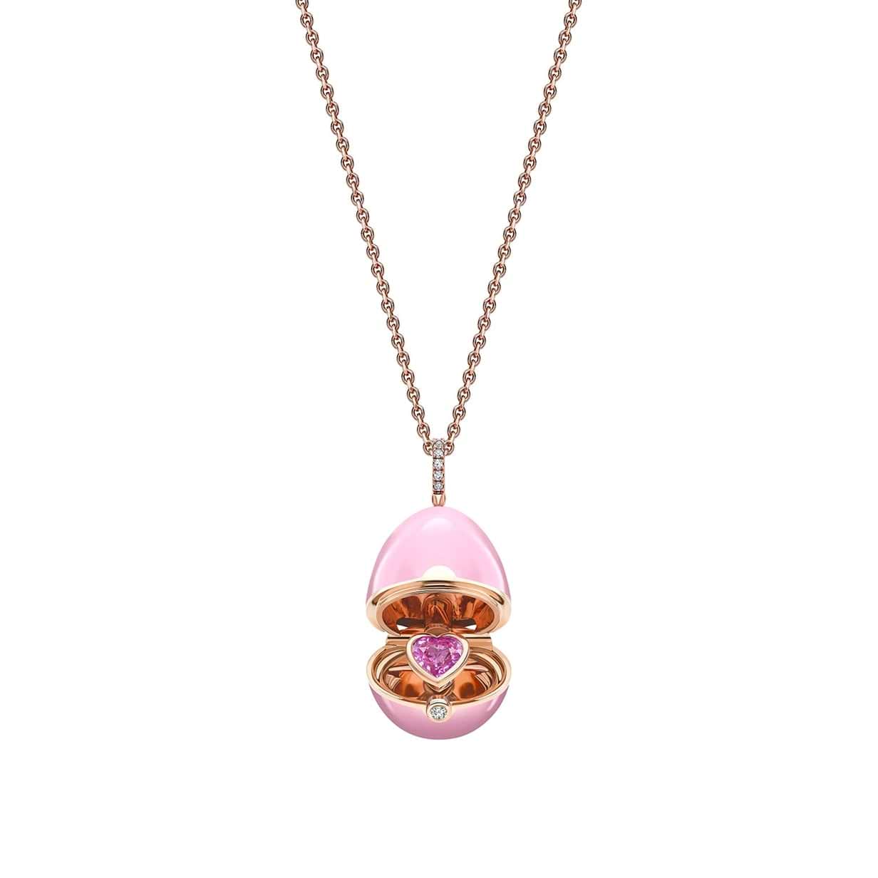 Rose Gold, Diamond & Pink Sapphire Heart Surprise Locket with Pink Lacquer | Fabergé