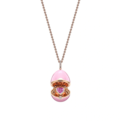 Rose Gold, Diamond & Pink Sapphire Heart Surprise Locket with Pink Lacquer | Fabergé