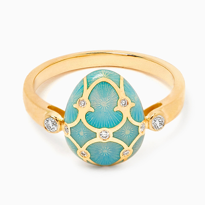 Fabergé Guilloché Enamel Egg Ring in Yellow Gold
