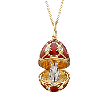 Fabergé Heritage Yellow Gold Red Guilloché Year of the Rabbit Surprise Locket