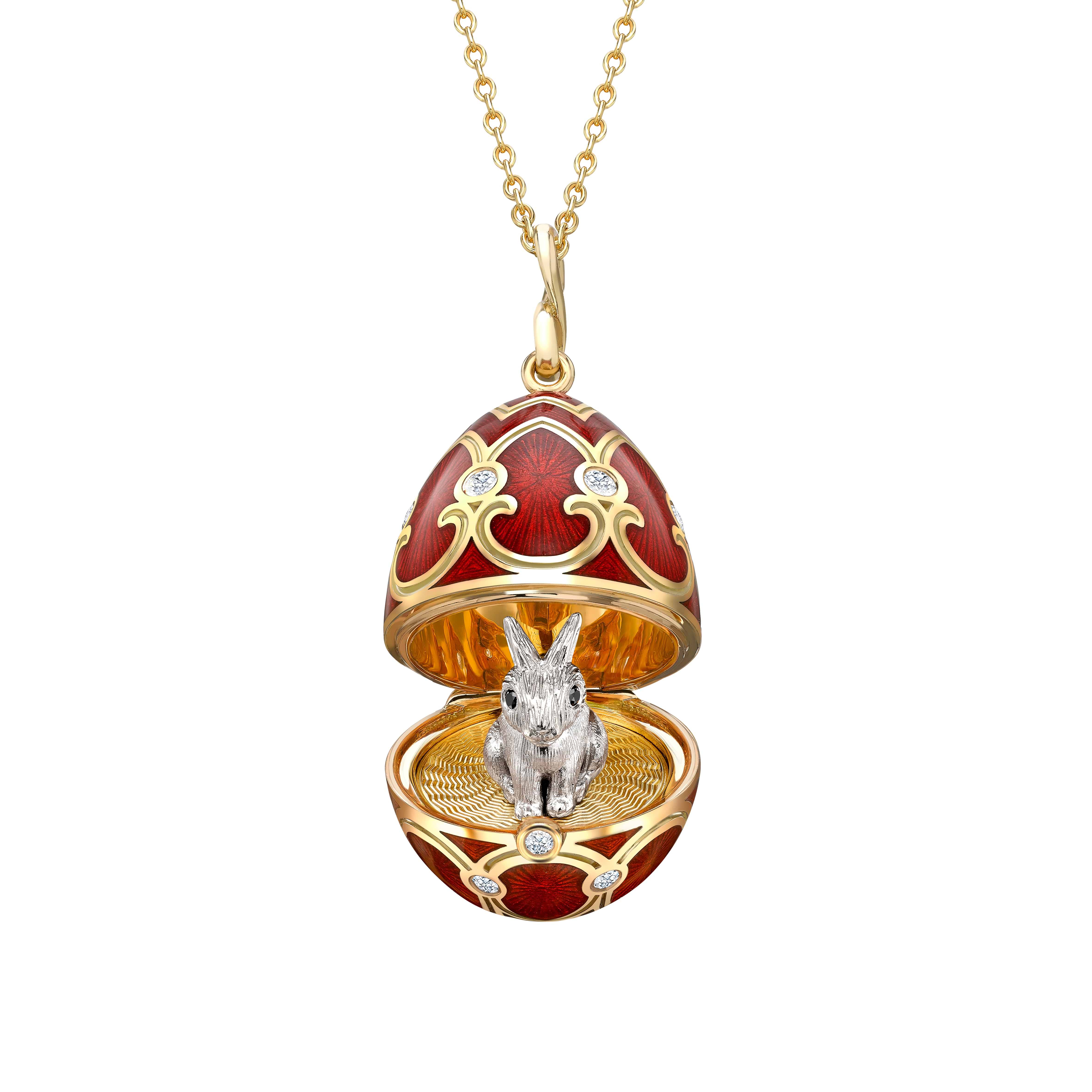 Fabergé Heritage Yellow Gold Red Guilloché Year of the Rabbit Surprise Locket