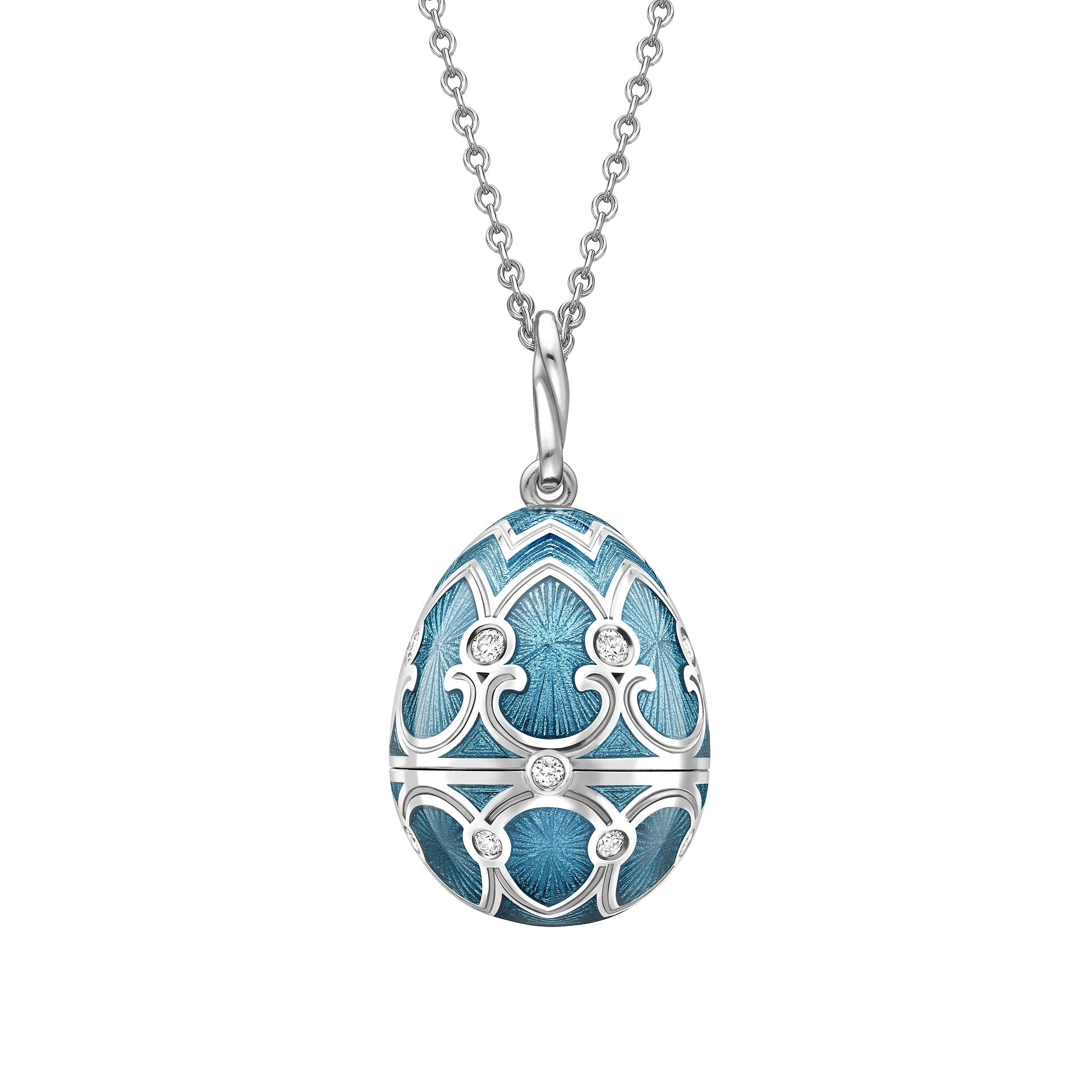 Fabergé Heritage Teal Guilloché Enamel Snowflake Surprise Locket
