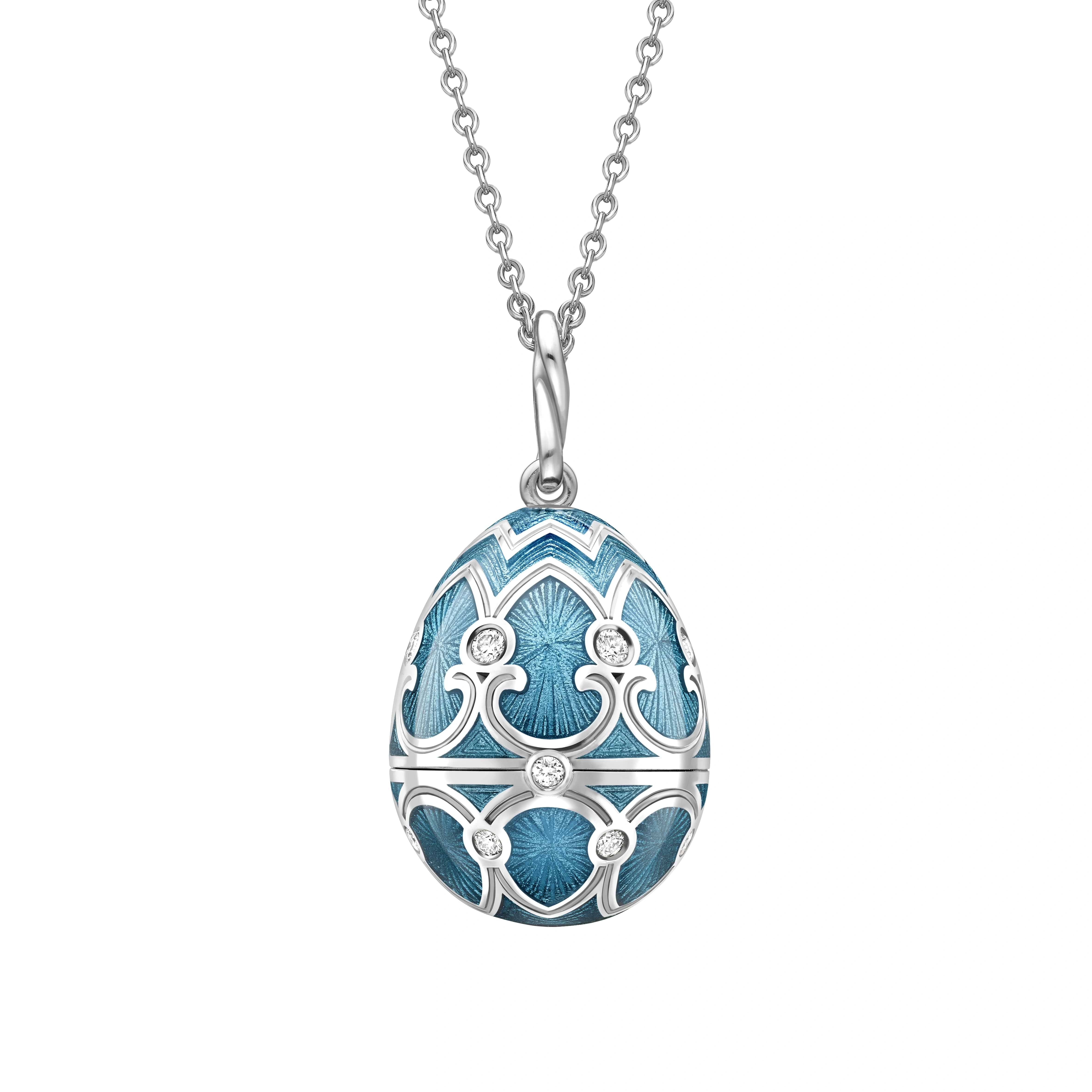 Fabergé Heritage Teal Guilloché Enamel Snowflake Surprise Locket 2