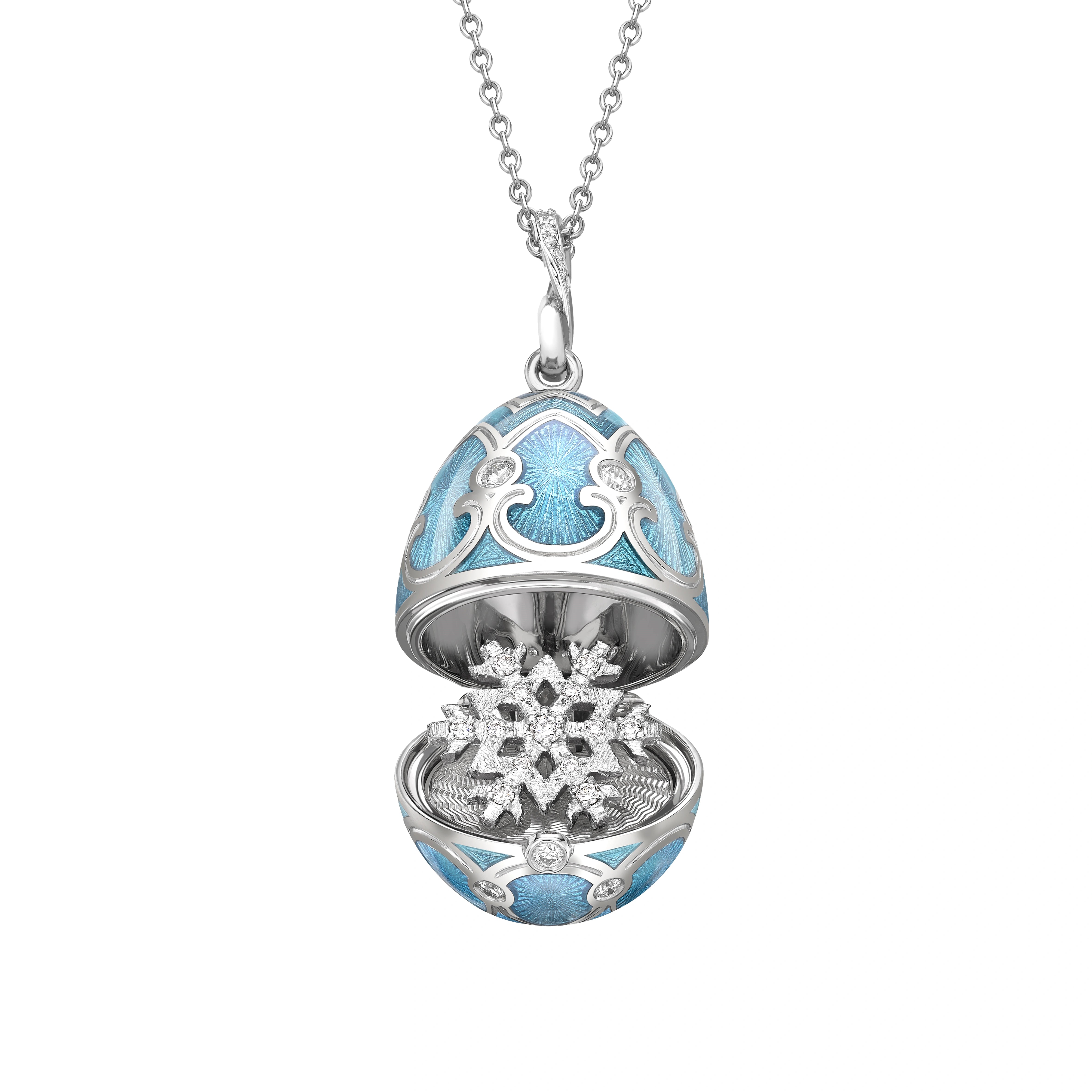 Fabergé Heritage Teal Guilloché Enamel Snowflake Surprise Locket