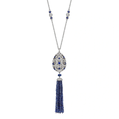 Fabergé Imperial Impératrice White Gold & Blue Sapphire Tassel Pendant I Fabergé