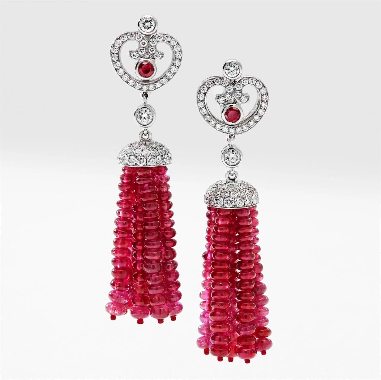 Fabergé Imperial Impératrice White Gold & Ruby Tassel Earrings I Fabergé 2