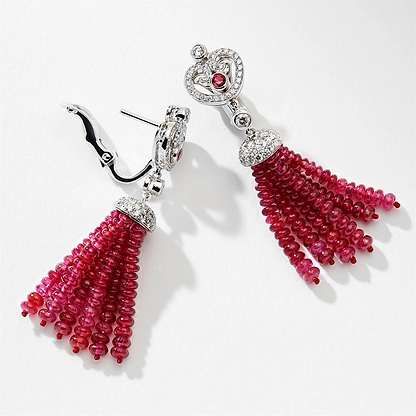 Fabergé Imperial Impératrice White Gold & Ruby Tassel Earrings I Fabergé