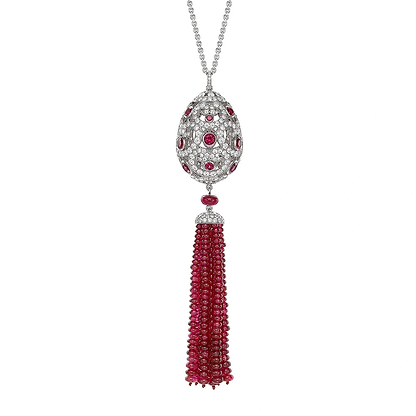 Impératrice White Gold & Ruby Tassel Pendant I Fabergé