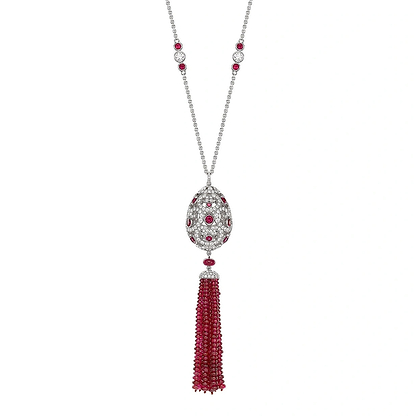 Impératrice White Gold & Ruby Tassel Pendant I Fabergé