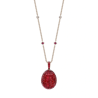 Rose Gold Mosaic Ruby Egg Pendant | Fabergé