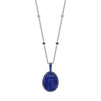 White Gold Blue Sapphire Egg Pendant | Fabergé