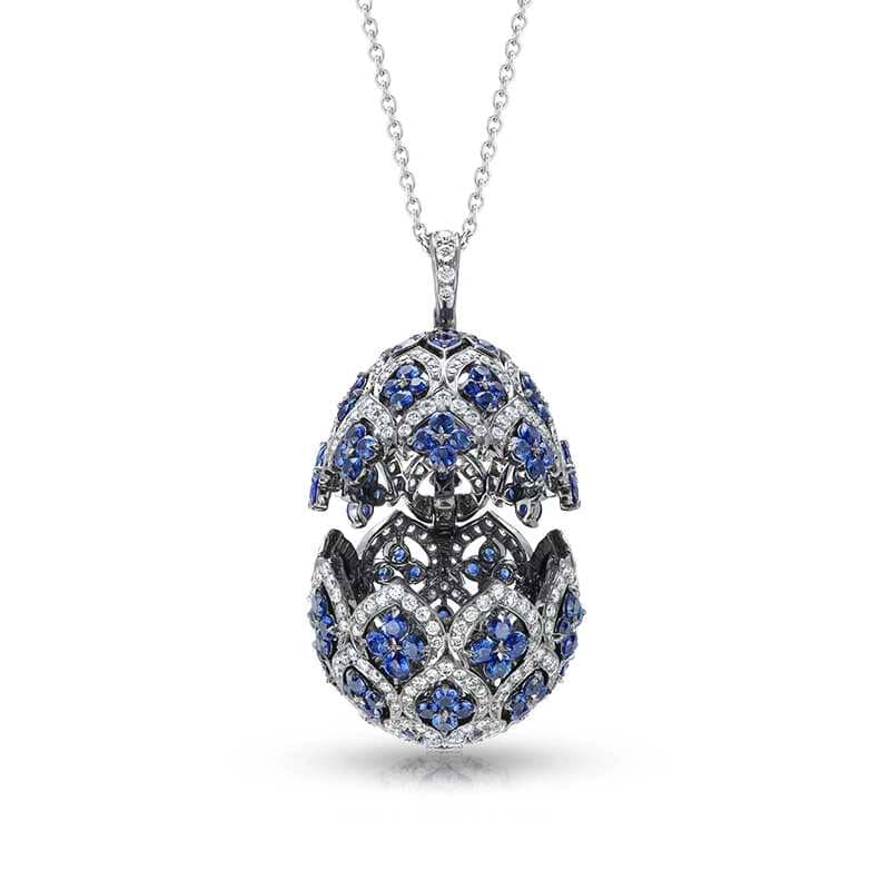 Zenya White Gold & Blue Sapphire Egg Pendant I Fabergé