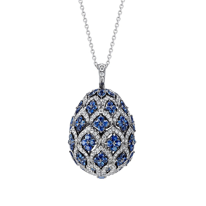 Zenya White Gold & Blue Sapphire Egg Pendant I Fabergé