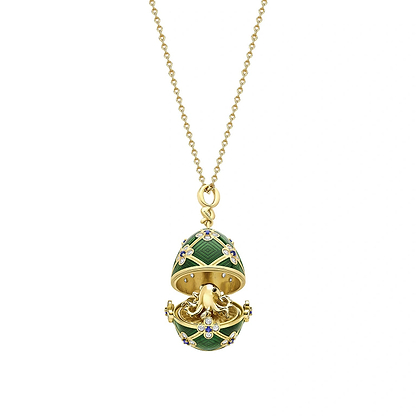 Limited Edition Yellow Gold & Green Guilloché Enamel Octopussy Egg Surprise Locket | Fabergé