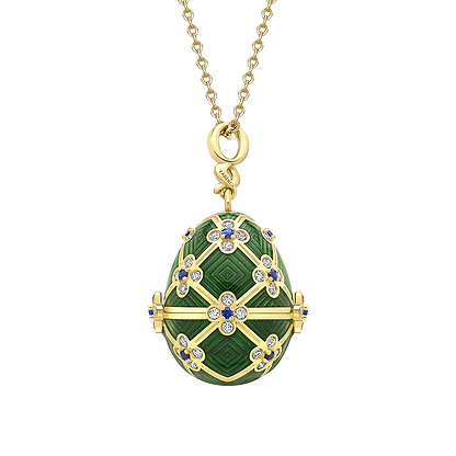 Limited Edition Yellow Gold & Green Guilloché Enamel Octopussy Egg Surprise Locket | Fabergé